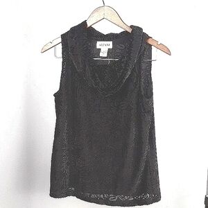 Alfani Sheer Floral Burnout Cowl Neck Sleeveless Black Top